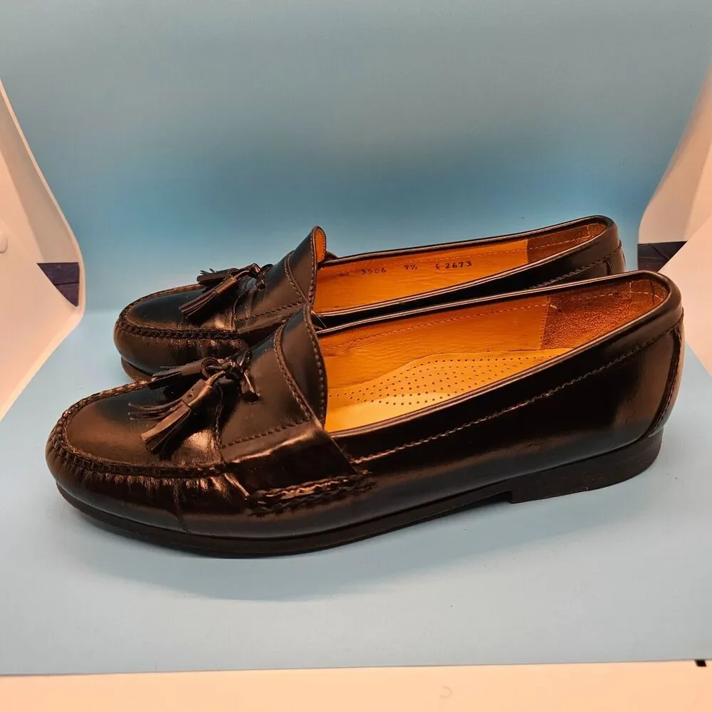 VTG Cole‎ Haan Mens Sz 9.5 E Pinch Tassel Loafer Shoes Black Dress Shoes 2673